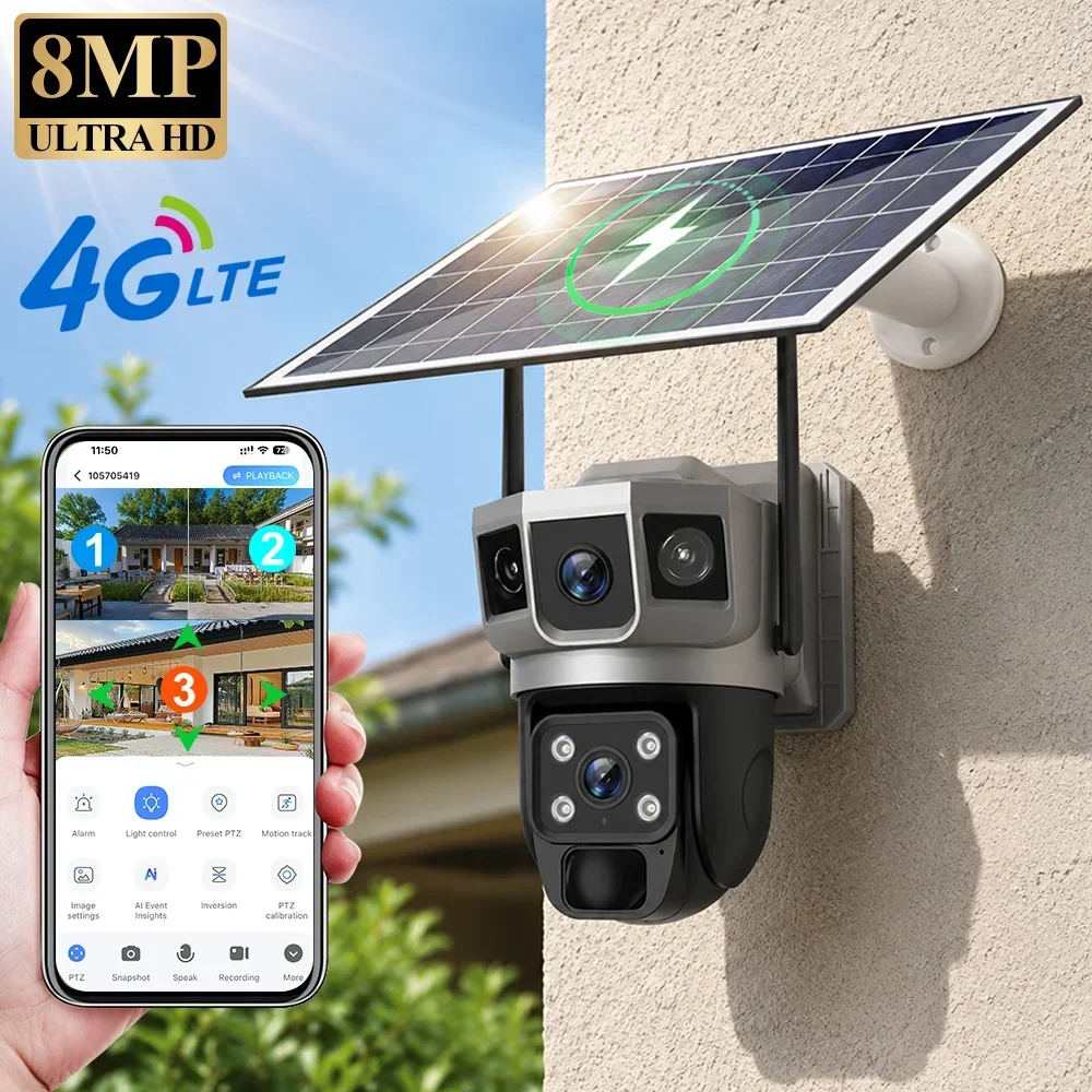 Home Security Battery - V380 4K 3 Screens 4G Camera