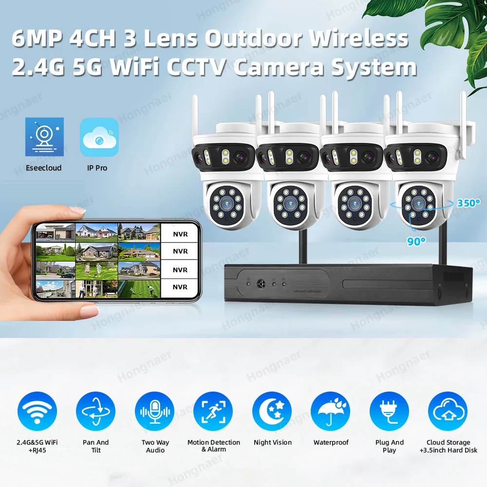 2026 Hongnaer 6MP 4CH 3 Lens 2 - Home Security With Cameras ulasan dan harga